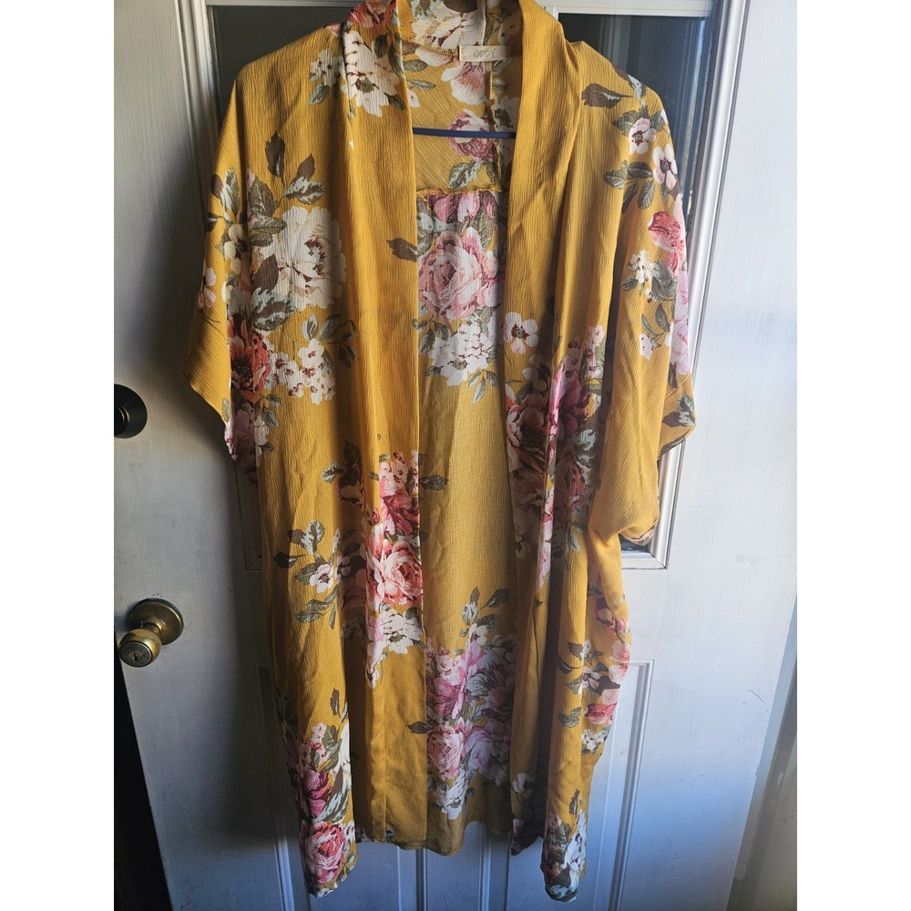 Oddi Women Plus Size 1XL Floral Kimono Yukata Cardigan Yellow T61970P